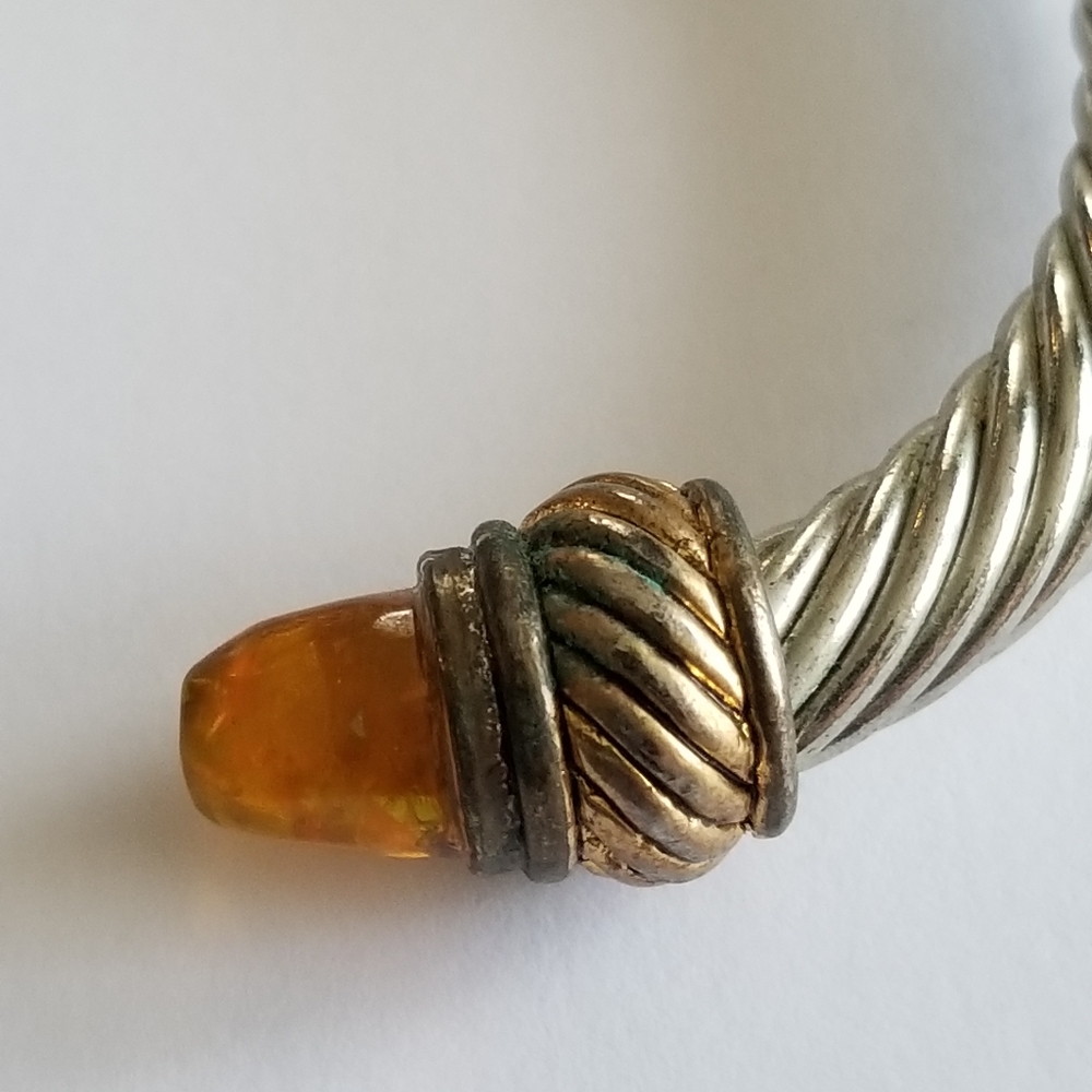 Cuff bracelet cable twist silver tone orange ends - Picture 10 of 16